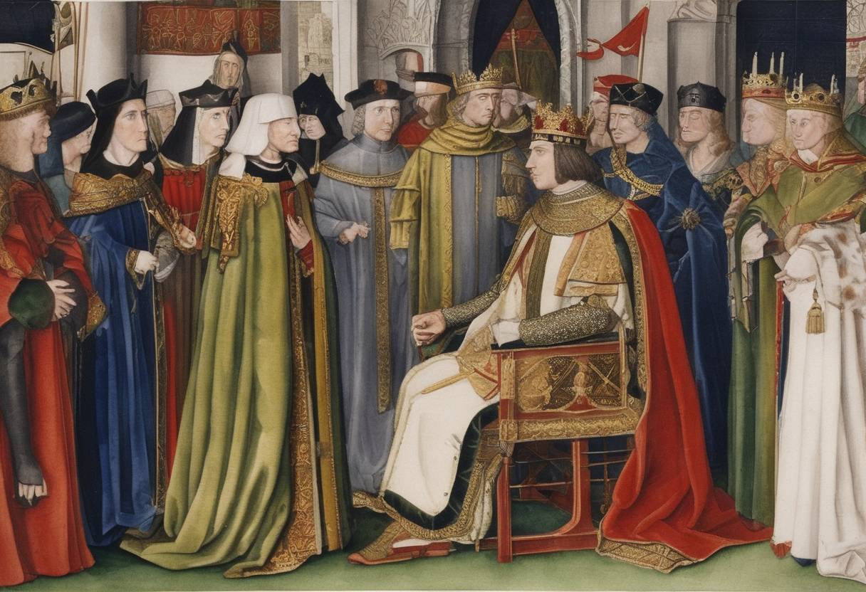 Watercolor painting based depiction of Richard of Gloucester, later known as Richard III, began to take control of the English government as the Lord Protector during the minority of his nephew, King Edward V. (1483)