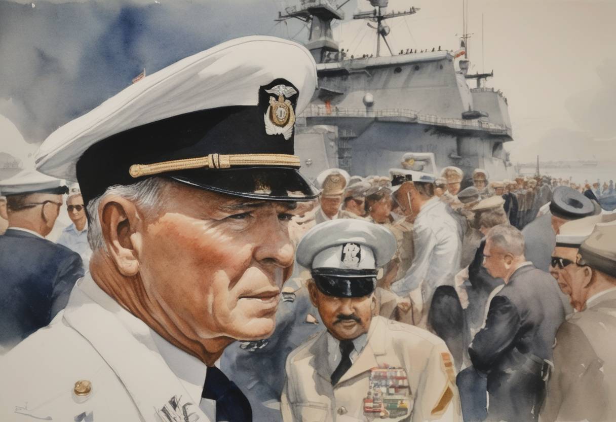 Watercolor painting based depiction of Colonel William P. Rogers assumed command of USS Pueblo, a U.S. intelligence ship captured by North Korea. (1968)