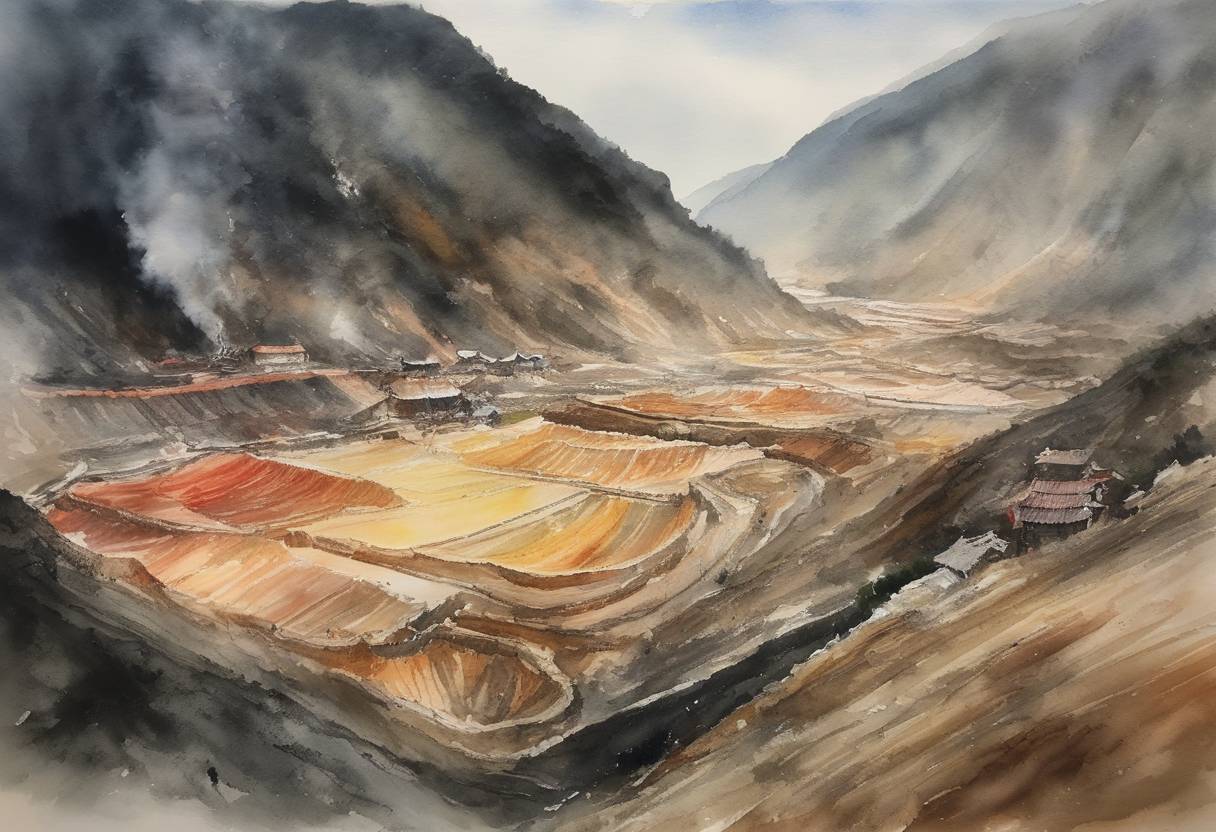 Watercolor painting based depiction of The Mojiang mine event paper, which speculated that the coronavirus was linked to a 2012 outbreak among miners in a Mojiang mine, was discussed, sparking debates about COVID-19's possible origins. (2018)