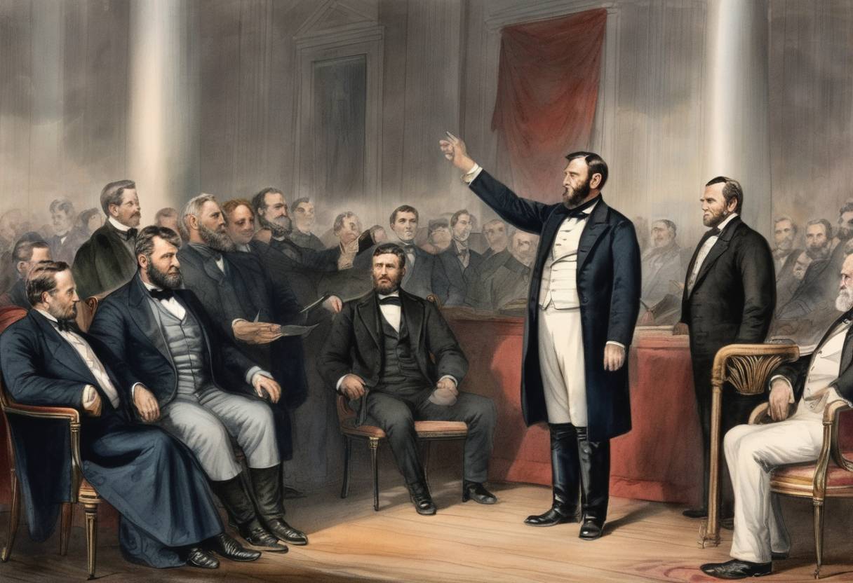 Watercolor painting based depiction of Ulysses S. Grant was inaugurated as the 18th President of the United States. (1869)