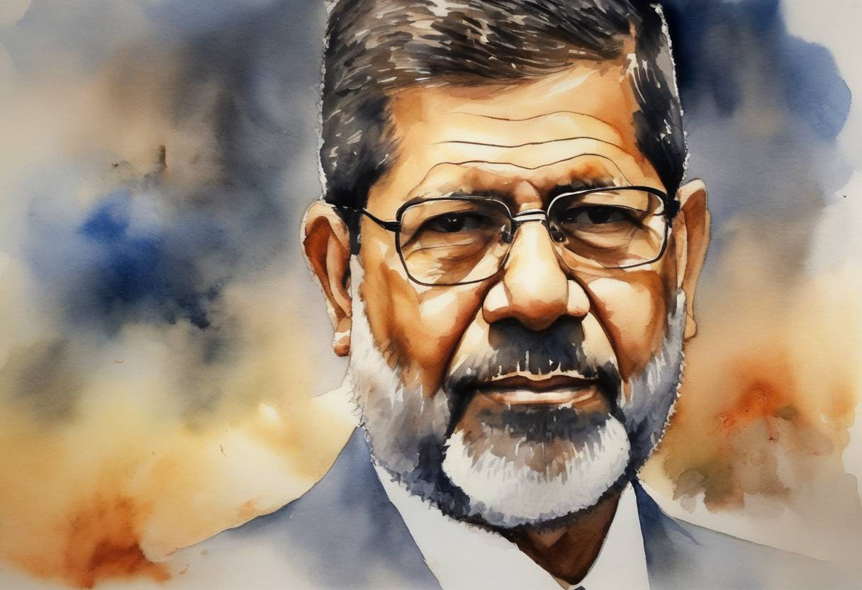 Watercolor painting based depiction of Mohamed Morsi becomes President of Egypt, following the country's first democratic elections after the 2011 revolution. (2012)