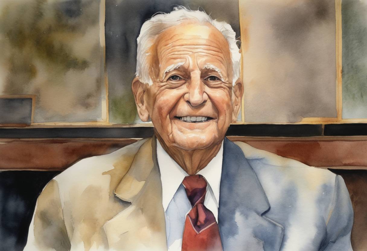 Watercolor painting based depiction of Tom Lantos, the only Holocaust survivor to have served in the United States Congress, passed away. (2008)
