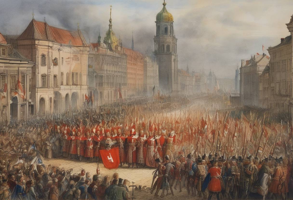 Watercolor painting based depiction of Stefan Batory is elected King of Poland, marking a significant moment in Polish history as he became a notable ruler who strengthened the Polish-Lithuanian Commonwealth. (1576)
