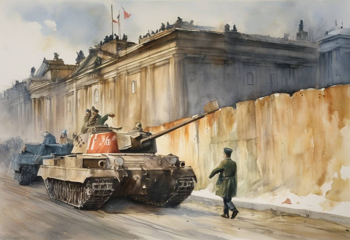 Watercolor painting based depiction of Peter Fechter is shot and killed trying to cross the Berlin Wall. (1962)