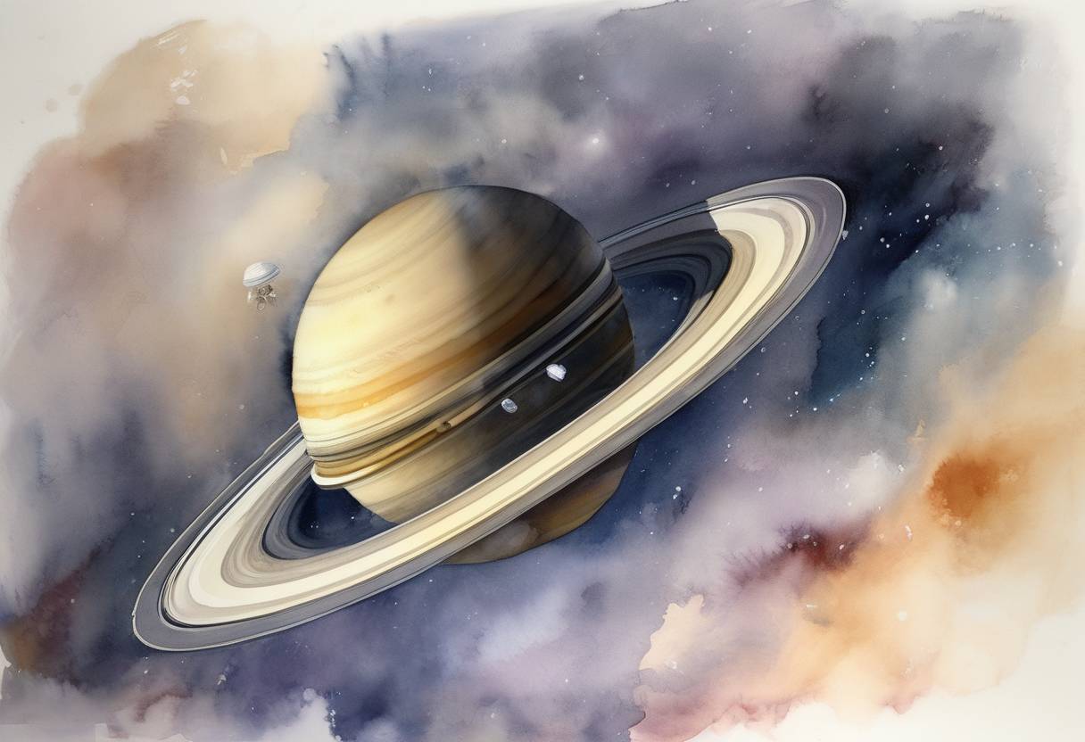 Watercolor painting based depiction of The Cassini spacecraft ended its mission by diving into Saturn's atmosphere, concluding a 20-year mission. (2017)