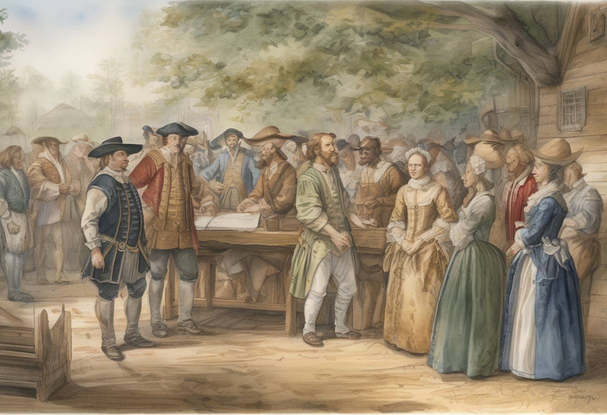 Watercolor painting based depiction of John Smith was elected council president of Jamestown, Virginia, the first permanent English settlement in America. (1608)
