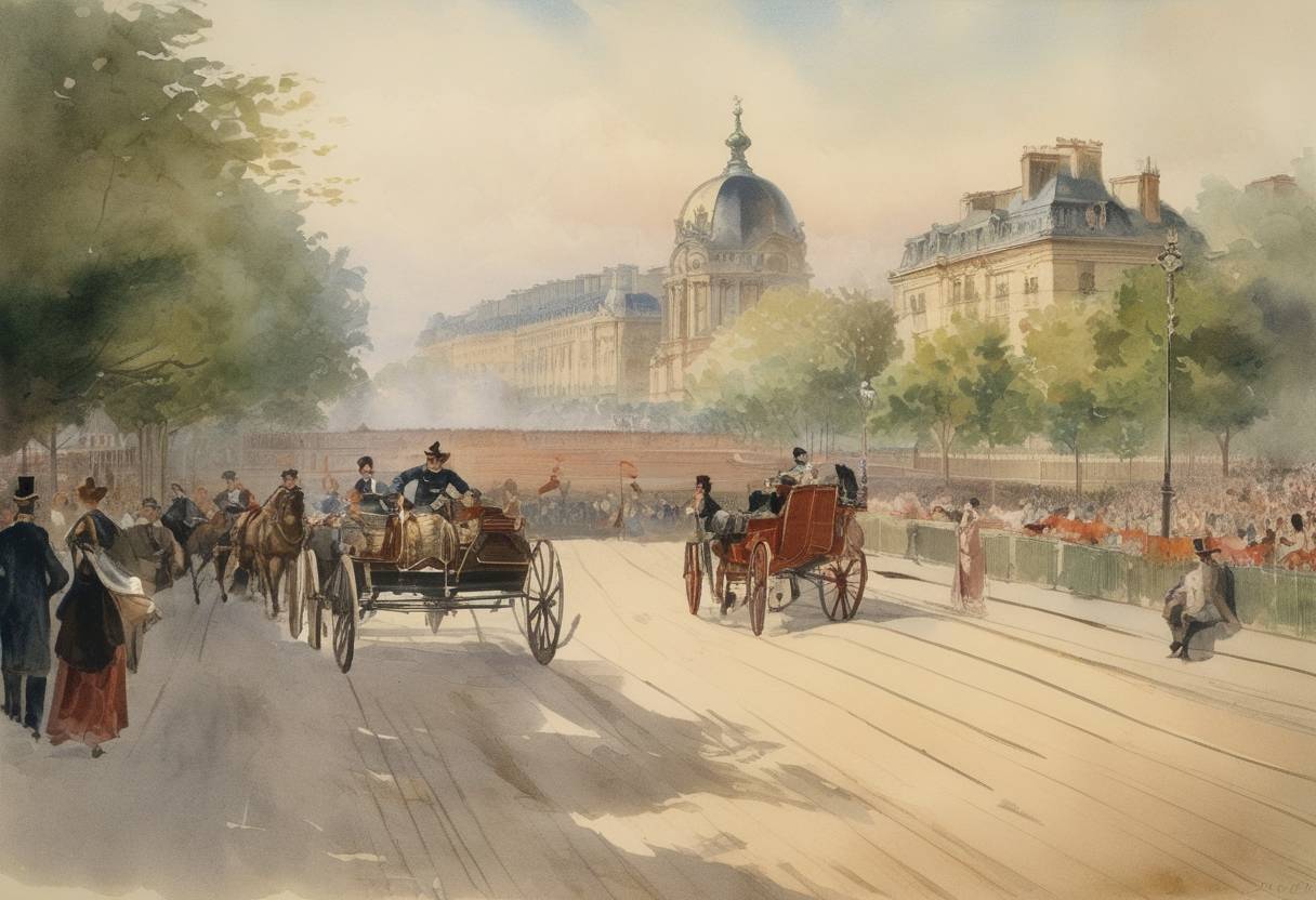 Watercolor painting based depiction of The first modern-era Summer Olympic Games, known as the Games of the II Olympiad, open in Paris, France. (1900)