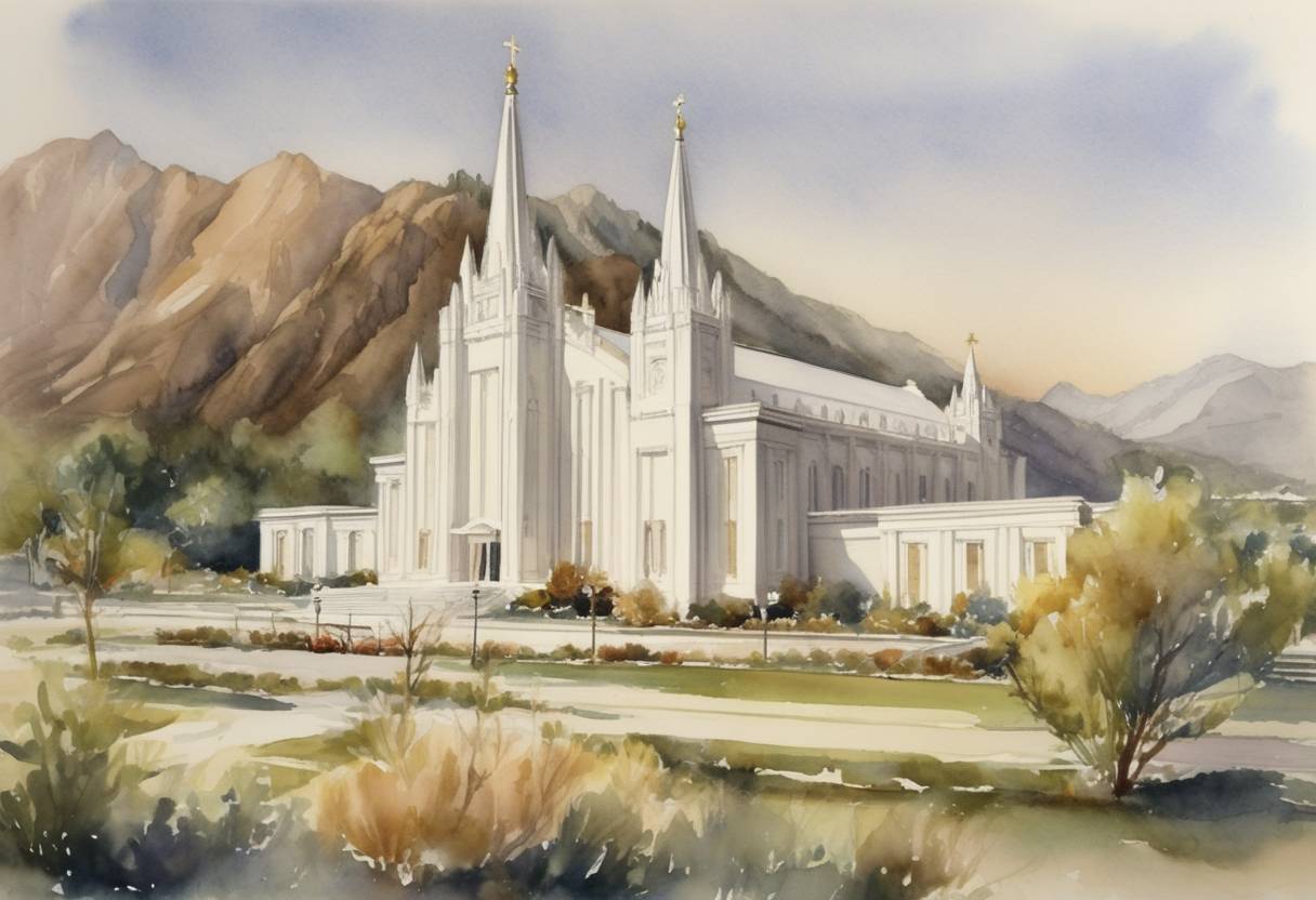 Watercolor painting based depiction of The Church of Jesus Christ of Latter-day Saints extends the priesthood to all worthy male members, ending a 148-year old policy against black male priests. (1978)