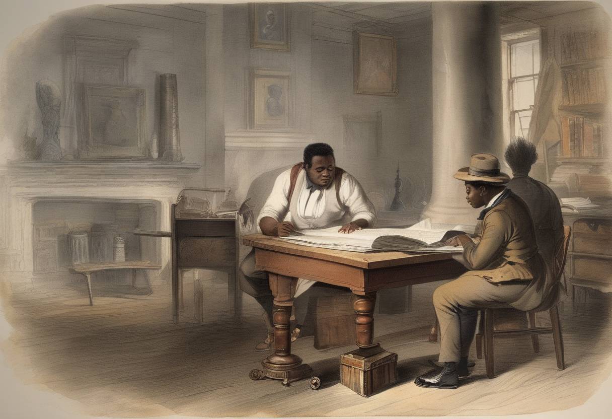 Watercolor painting based depiction of The Freedom's Journal, the first African American-owned and operated newspaper in the United States, was published in New York City. (1827)