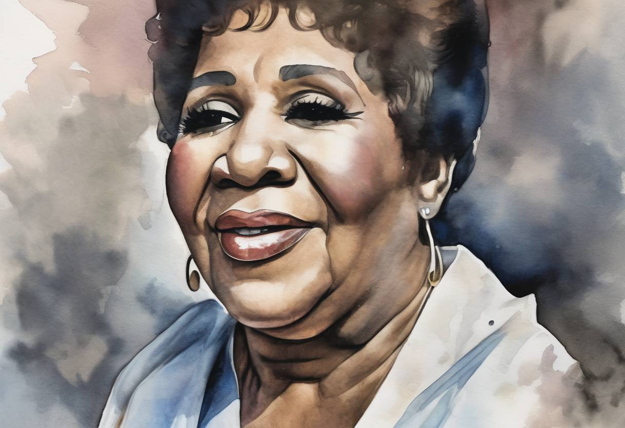 Watercolor painting based depiction of Aretha Franklin, the 'Queen of Soul', passed away at the age of 76, leaving behind a legacy of influential music and civil rights activism. (2018)