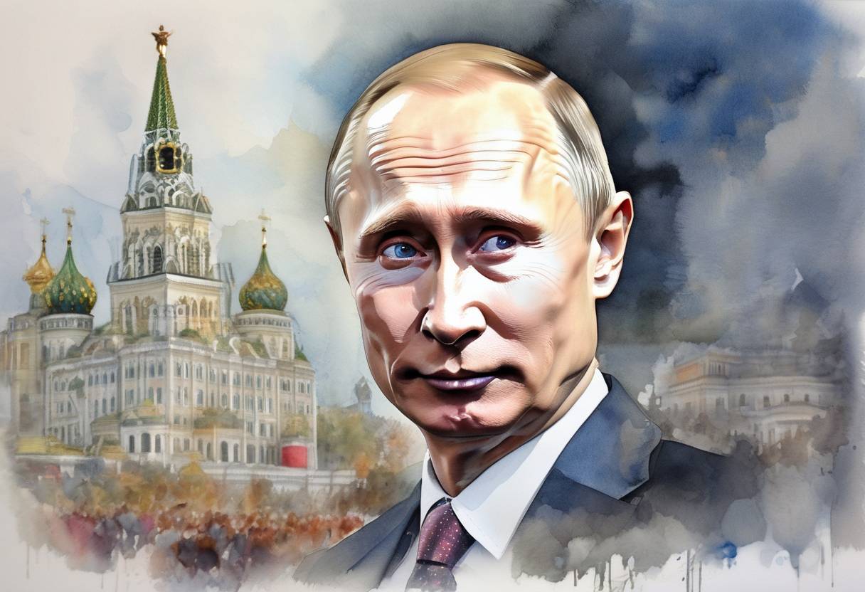 Watercolor painting based depiction of Vladimir Putin won the Russian presidential election, marking his return to the presidency after serving as Prime Minister. (2012)
