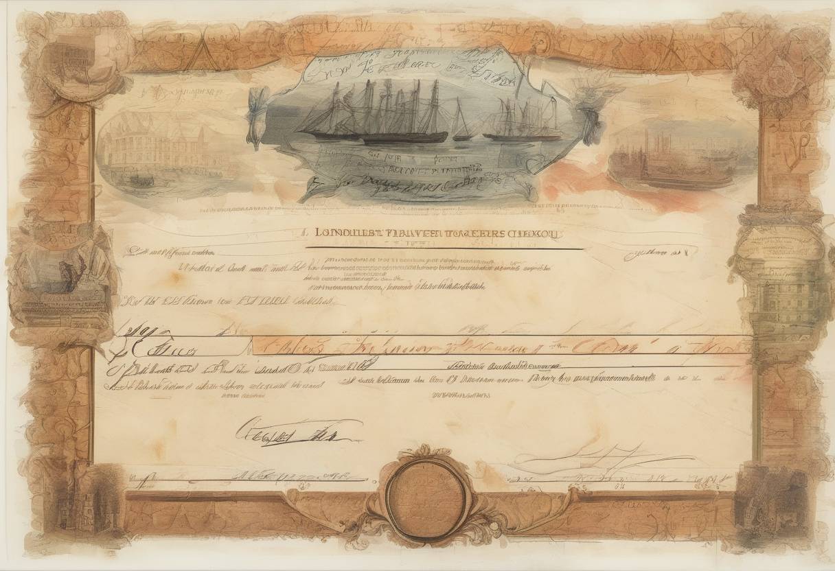 Watercolor painting based depiction of The first traveler's cheques, which can be used in 90 European cities, are issued by the London Credit Exchange Company. (1772)
