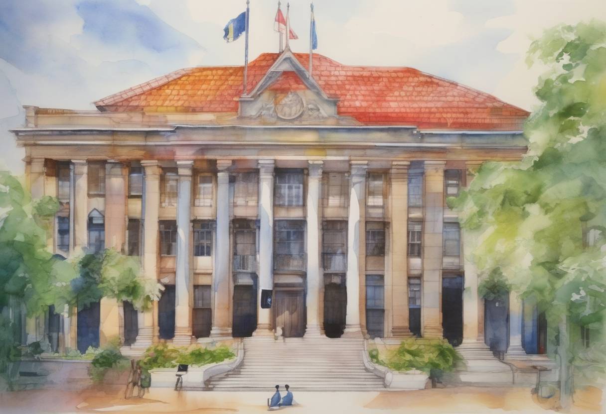 Watercolor painting based depiction of The International Court of Justice ruled in favor of Colombia in a territorial dispute with Nicaragua over the sovereignty of several islands in the Caribbean Sea. (2008)