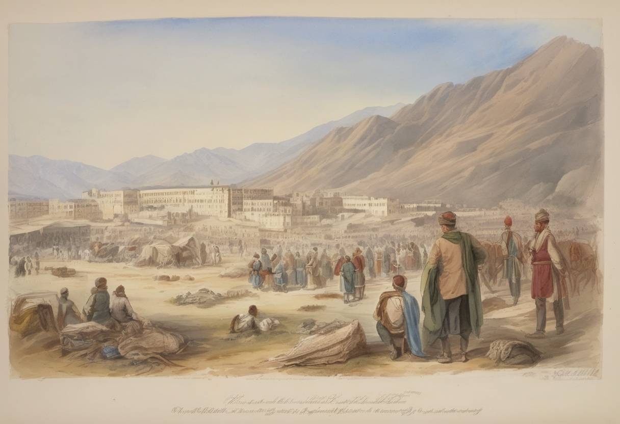 Watercolor painting based depiction of Dr. William Brydon, an assistant surgeon in the British East India Company Army, becomes famous for being the only European survivor of the retreat from Kabul, part of the First Anglo-Afghan War. (1842)