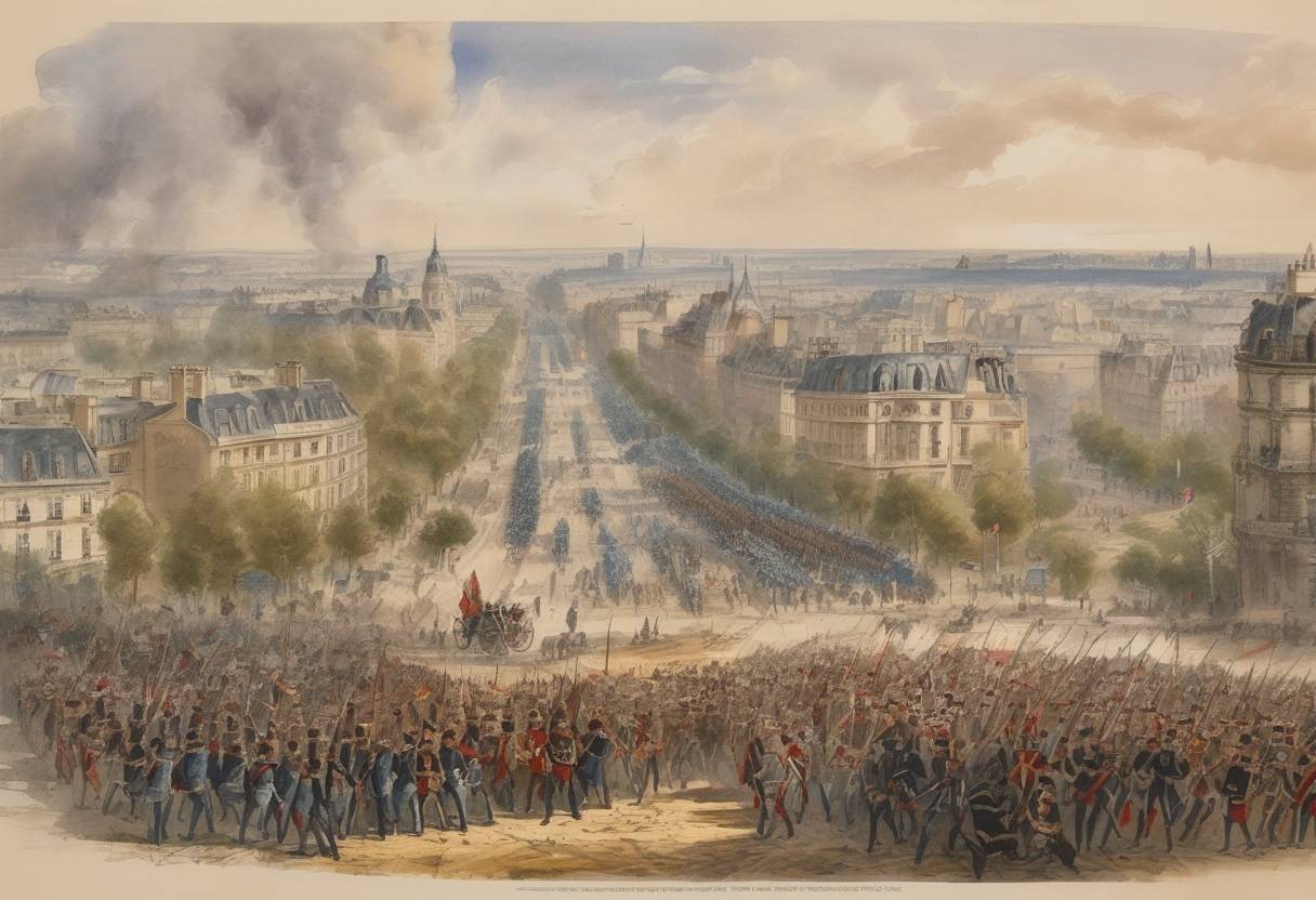 Watercolor painting based depiction of France declared war on Prussia, initiating the Franco-Prussian War. (1870)