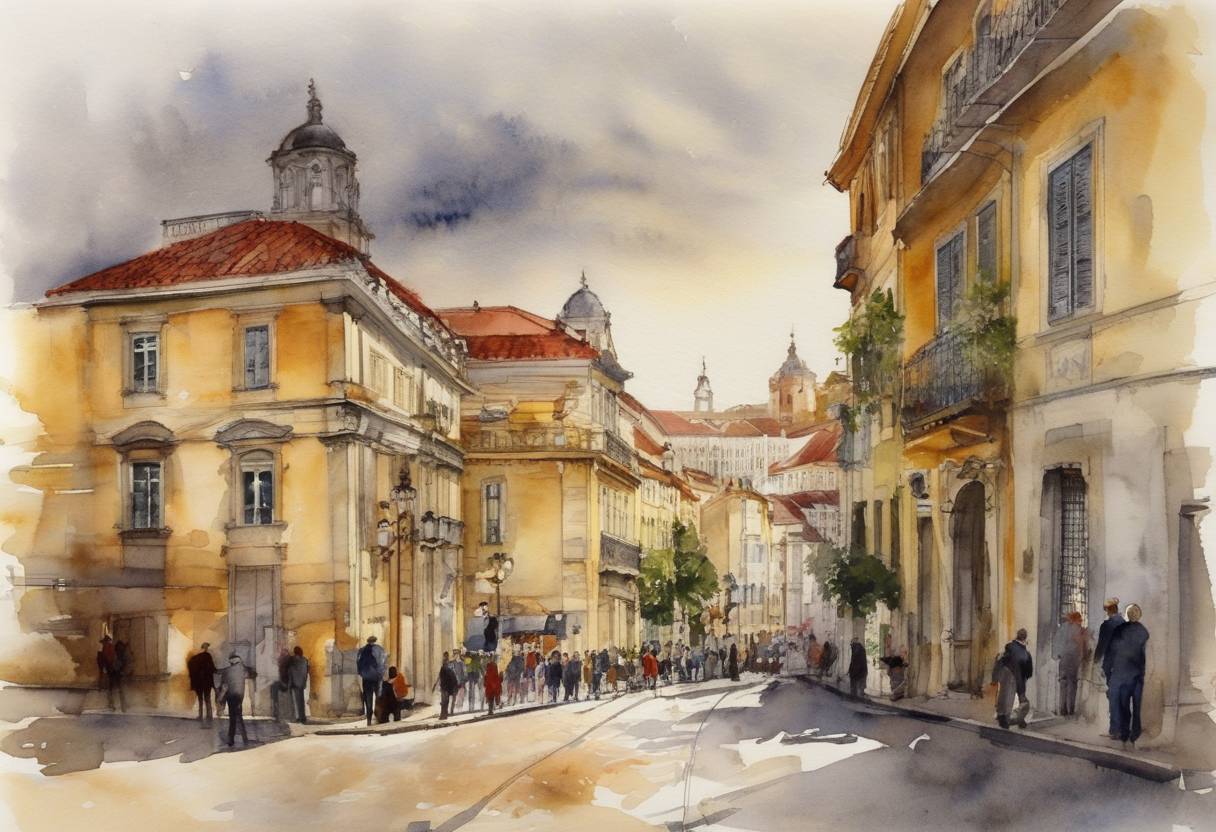 Watercolor painting based depiction of The Treaty of Lisbon came into force, amending the constitutional basis of the European Union (EU), enhancing its efficiency, transparency, and democratic legitimacy, and improving the coherence of its external action. (2009)