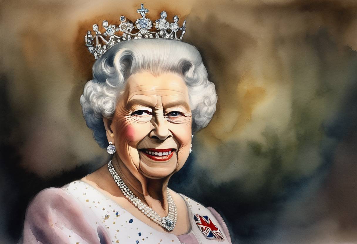 Watercolor painting based depiction of Queen Elizabeth II became the longest-reigning monarch in British history, surpassing the previous record set by her great-great-grandmother Queen Victoria, by having ruled for 63 years and 216 days. (2015)