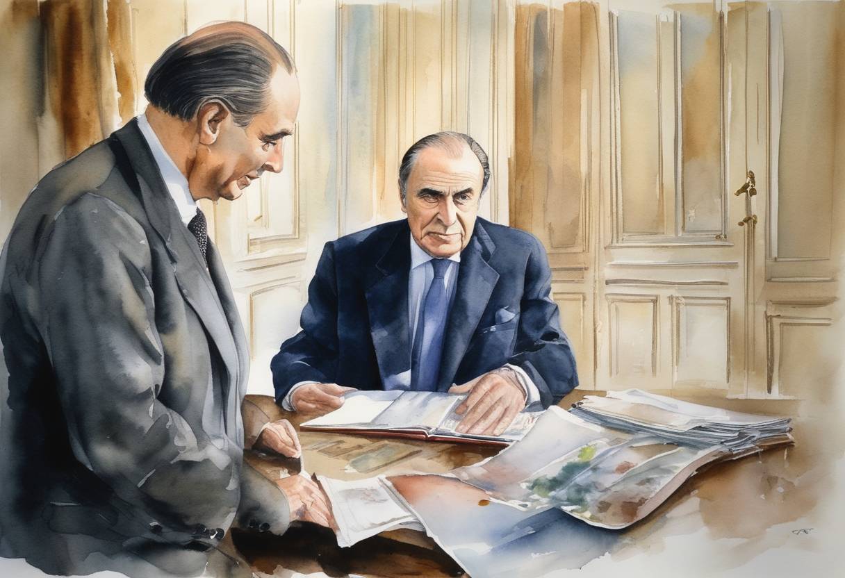 Watercolor painting based depiction of François Mitterrand was re-elected as President of France. (1988)