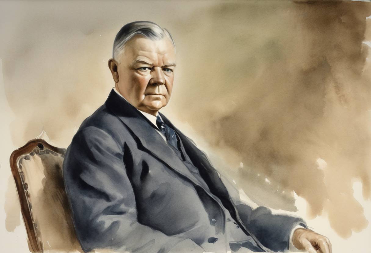 Watercolor painting based depiction of Herbert Hoover, the 31st President of the United States, was born in West Branch, Iowa. He would later serve as President from 1929 to 1933, during the onset of the Great Depression. (1874)