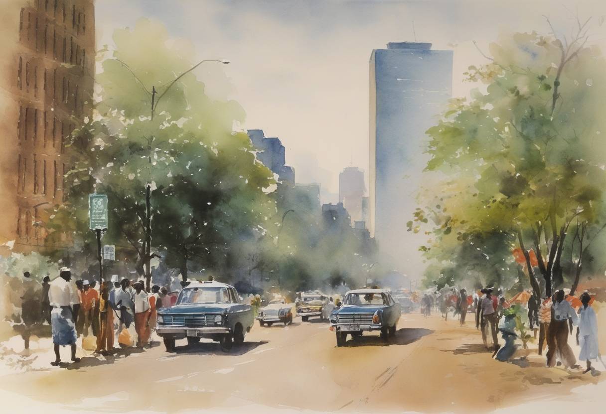 Watercolor painting based depiction of Zimbabwe joined the United Nations after gaining independence from the United Kingdom on April 18, 1980. (1980)