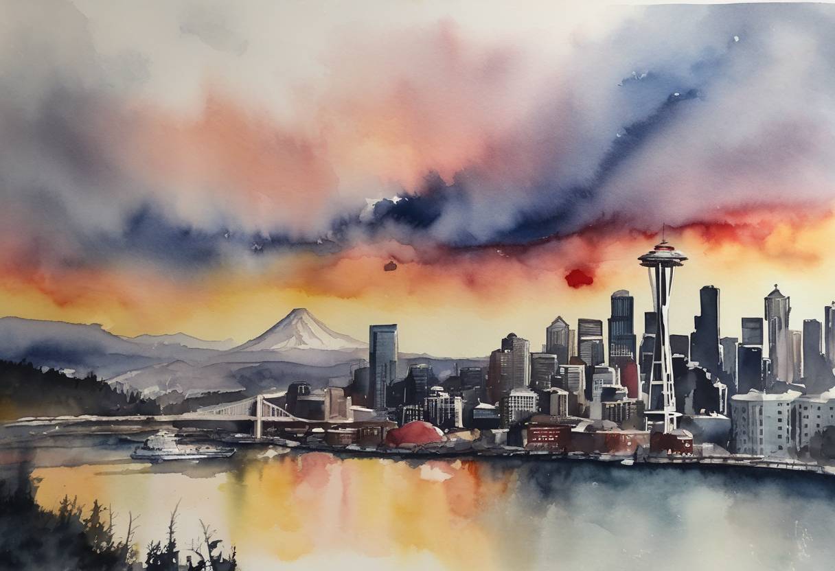 Watercolor painting based depiction of The first confirmed case of COVID-19 in the United States was reported, marking a critical point in the global spread of the virus that originated in Wuhan, China. (2020)