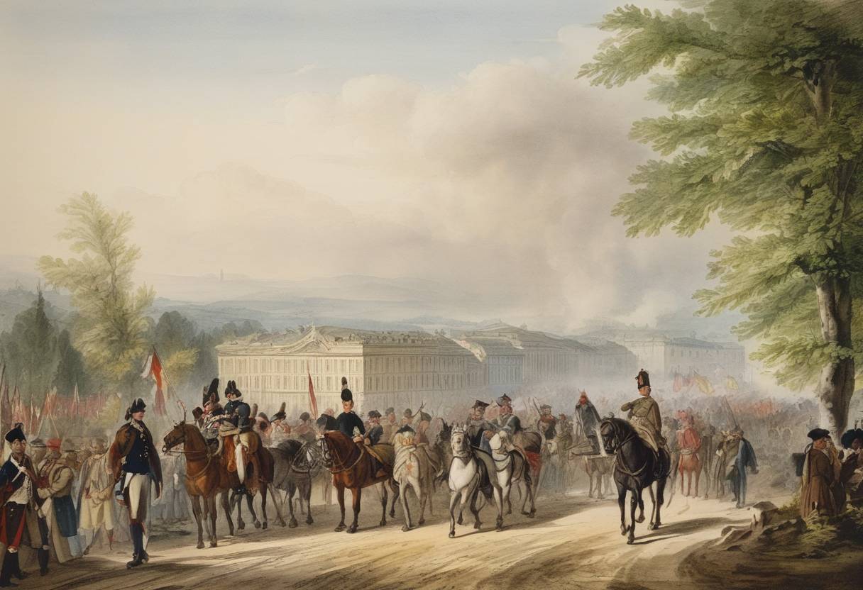 Watercolor painting based depiction of Austria declared war on France, signaling the start of the War of the Second Coalition. (1799)