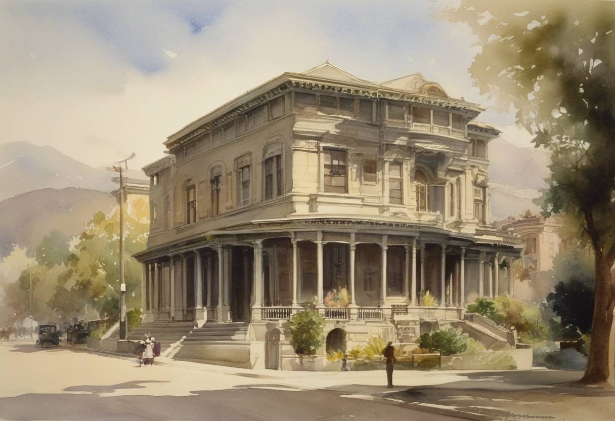 Watercolor painting based depiction of Dean Lynne H. Wood initiated and led the foundation of the College of Engineering at the University of California, Berkeley, which would become one of the top engineering schools in the world. (1893)