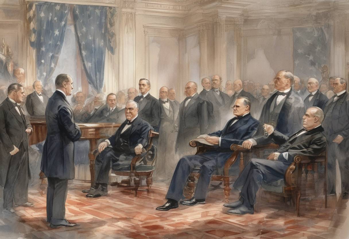 Watercolor painting based depiction of William McKinley was inaugurated as the 25th President of the United States. (1897)