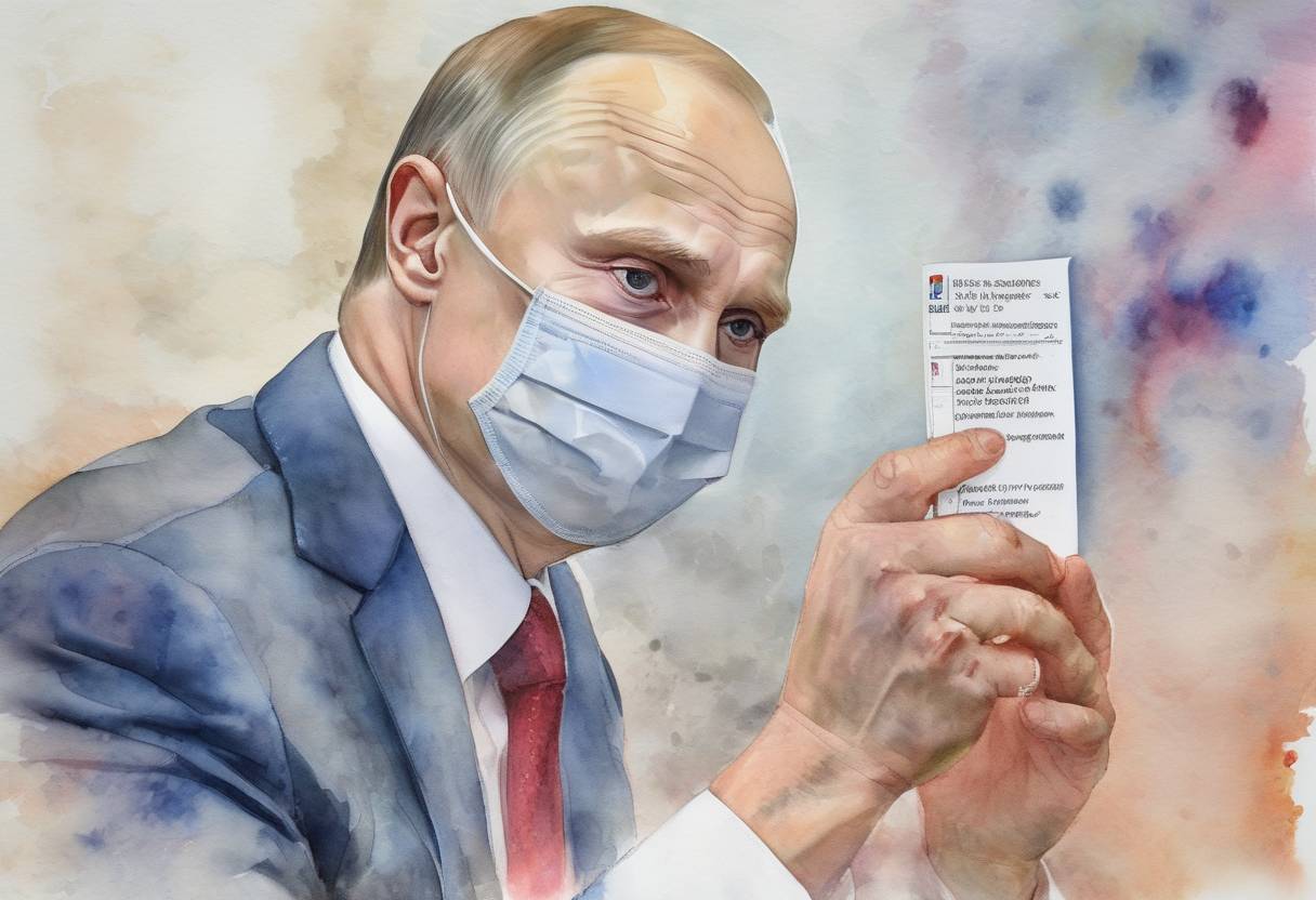 Watercolor painting based depiction of Russian President Vladimir Putin announced the approval of the world's first COVID-19 vaccine, named Sputnik V, despite concerns over its safety and efficacy due to limited testing. (2020)