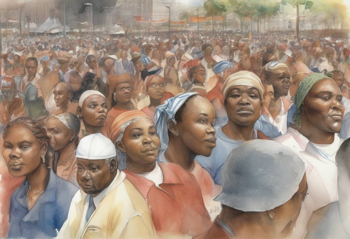 Watercolor painting based depiction of The United Nations World Conference against Racism, Racial Discrimination, Xenophobia and Related Intolerance (WCAR) took place in Durban, South Africa. The conference aimed to address issues of racism and discrimination globally, but was marked by controversy and disagreements, particularly over the Middle East conflict. (2001)