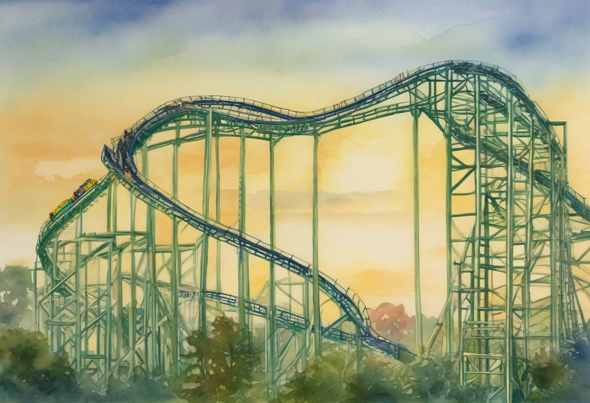 Watercolor painting based depiction of Kingda Ka, the world's tallest and fastest roller coaster, opens at Six Flags Great Adventure. (2005)