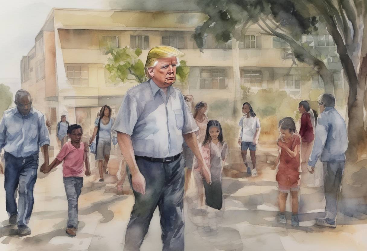 Watercolor painting based depiction of The Trump administration announced it would move to end the Flores Settlement Agreement, which set standards for the detention of migrant children, sparking widespread debate and legal challenges. (2019)