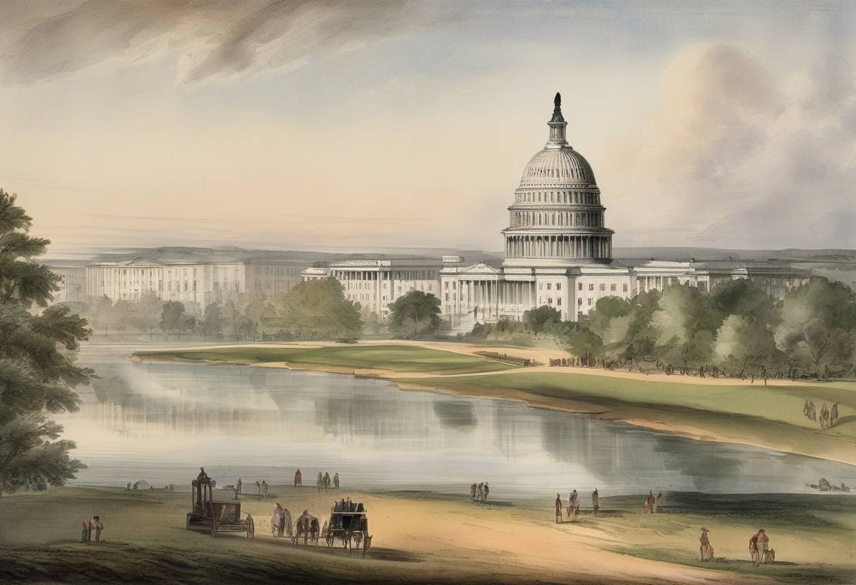 Watercolor painting based depiction of Washington, D.C. was incorporated as a city. (1802)