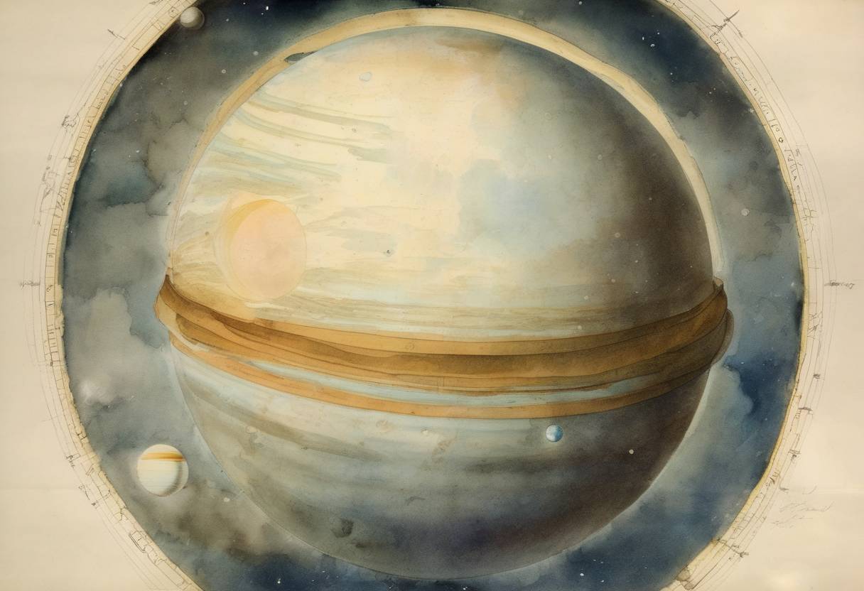 Watercolor painting based depiction of William Herschel discovered the planet Uranus, expanding the known boundaries of the solar system for the first time in modern history. (1781)