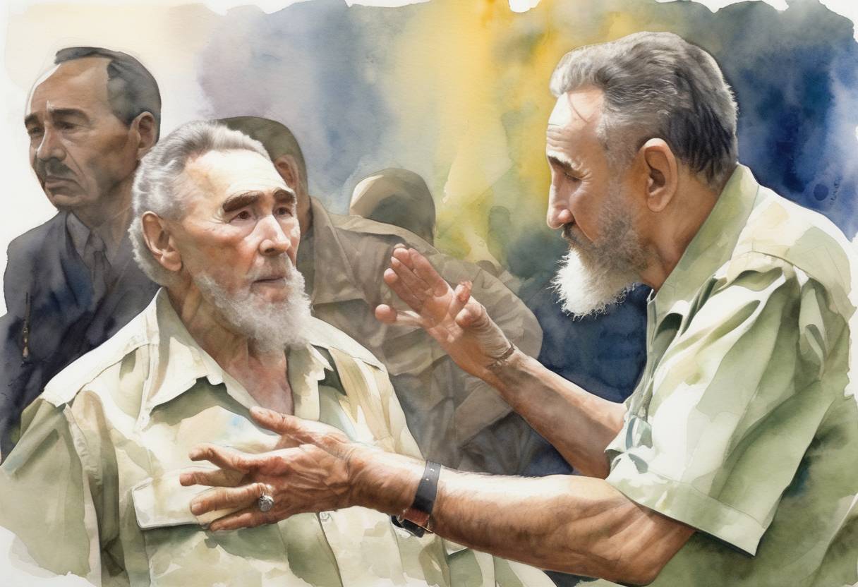 Watercolor painting based depiction of Fidel Castro temporarily hands over power to his brother Raúl Castro due to health issues. (2006)