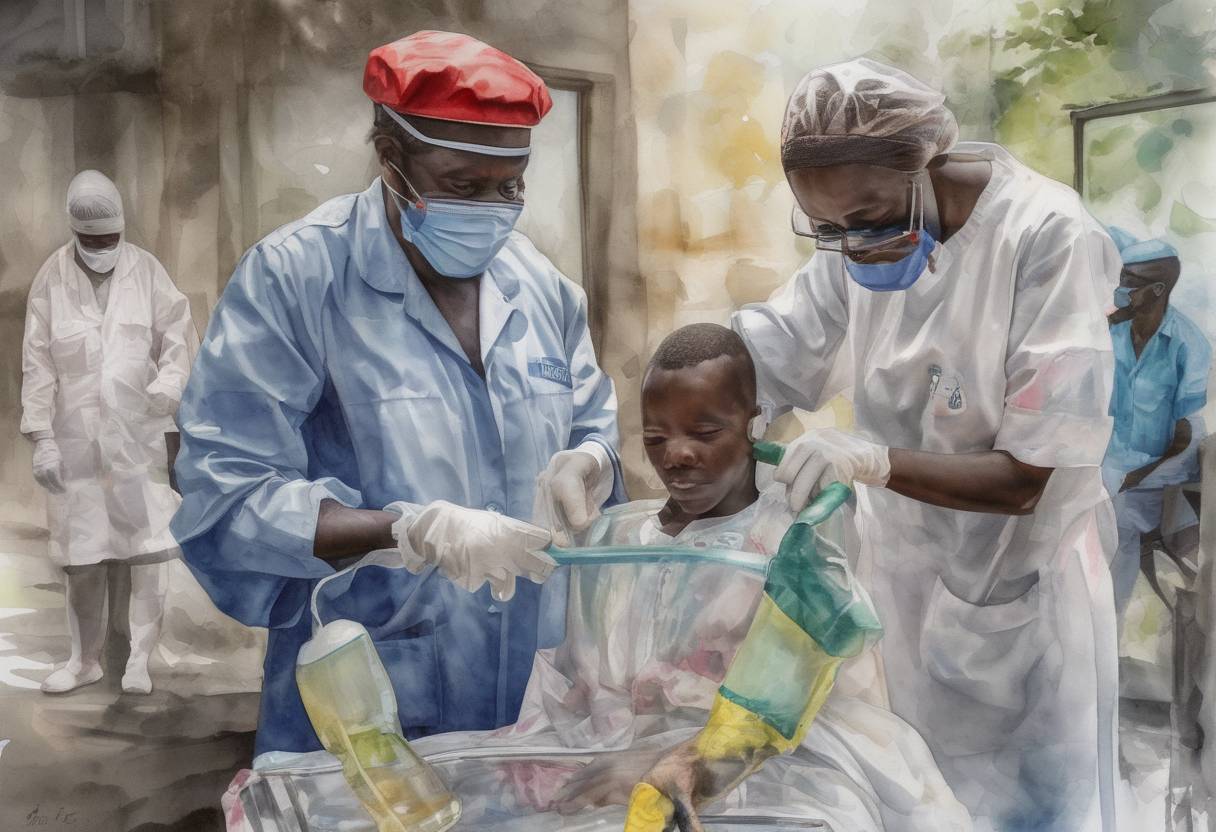 Watercolor painting based depiction of The World Health Organization declared the end of the Ebola outbreak in the Democratic Republic of the Congo, marking a significant achievement in controlling the spread of the virus. (2017)