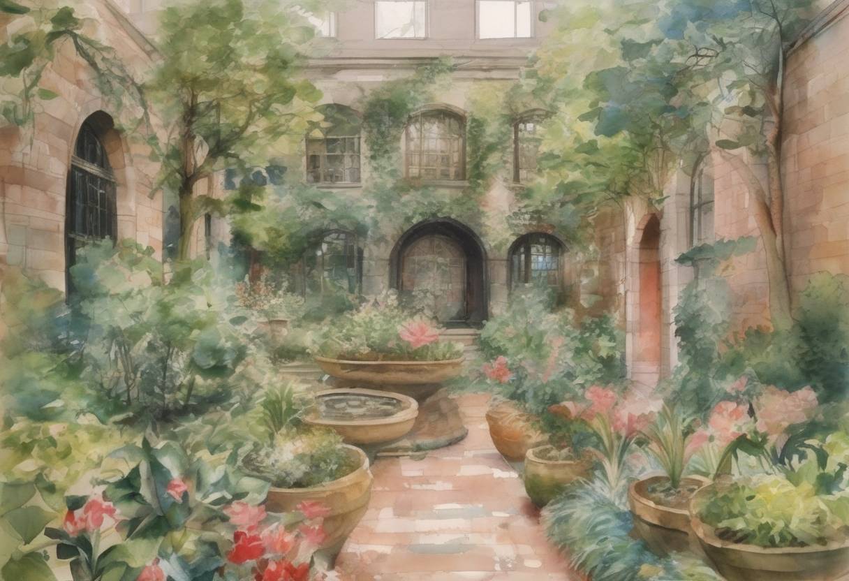 Watercolor painting based depiction of The largest art theft in U.S. history occurred at the Isabella Stewart Gardner Museum in Boston, Massachusetts, where 13 pieces of art valued at around $500 million were stolen. The case remains unsolved. (1990)