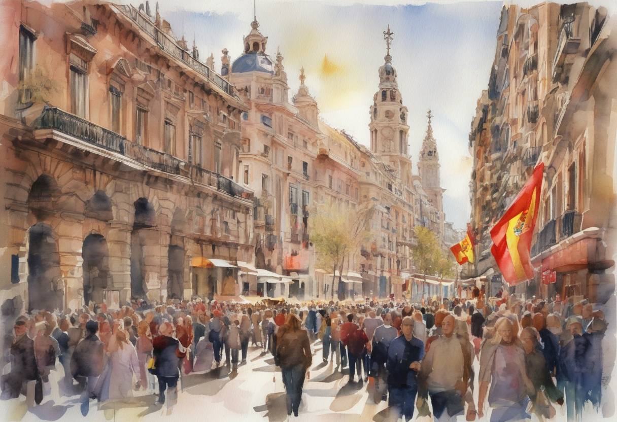 Watercolor painting based depiction of Spain became the first country to approve a referendum on the European Constitution, with a majority voting in favor of the treaty. (2005)
