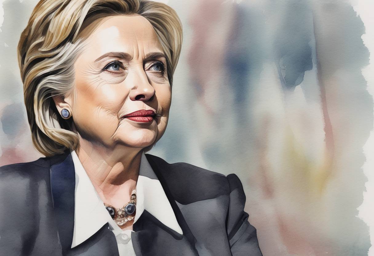 Watercolor painting based depiction of Hillary Clinton became the first woman to be nominated for president by a major U.S. political party at the Democratic National Convention. (2016)