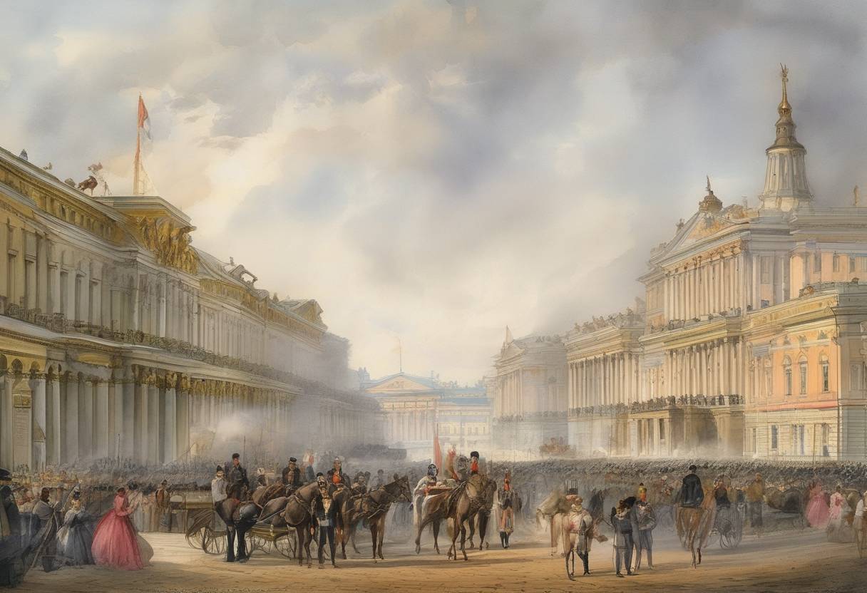 Watercolor painting based depiction of Alexander II became the Emperor of Russia, beginning a reign that would include significant reforms such as the emancipation of the serfs. (1855)