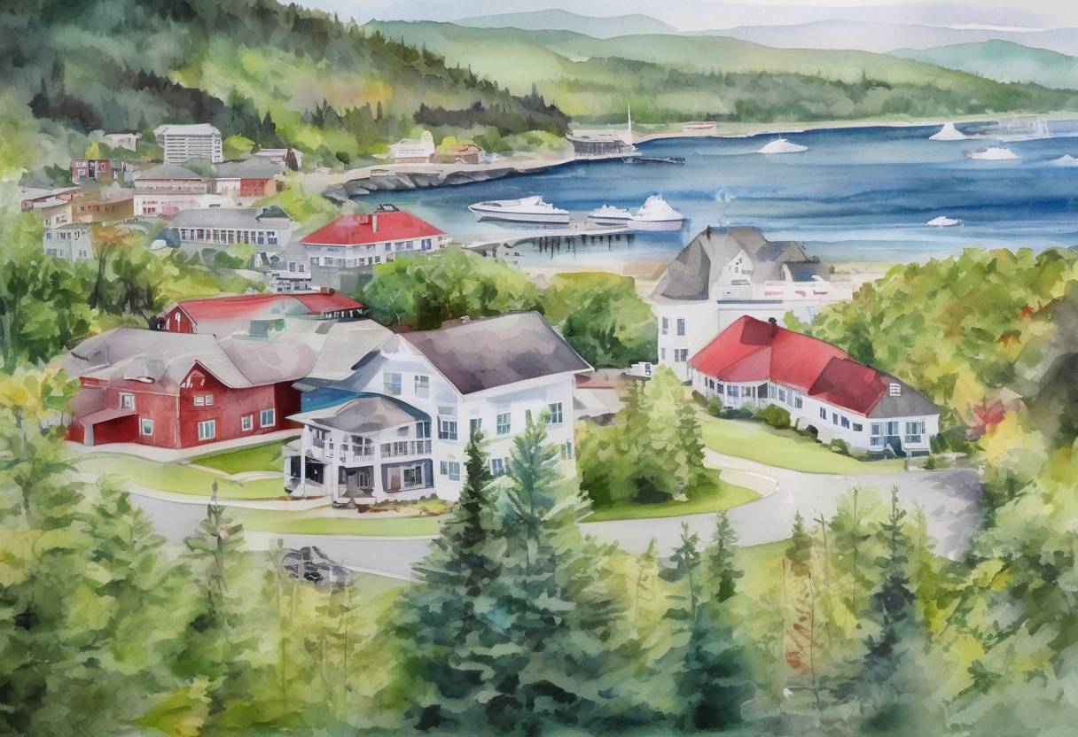 Watercolor painting based depiction of The G7 summit was held in La Malbaie, Quebec, Canada. The summit was notable for tensions between the United States and other member countries over trade policies and tariffs. (2018)