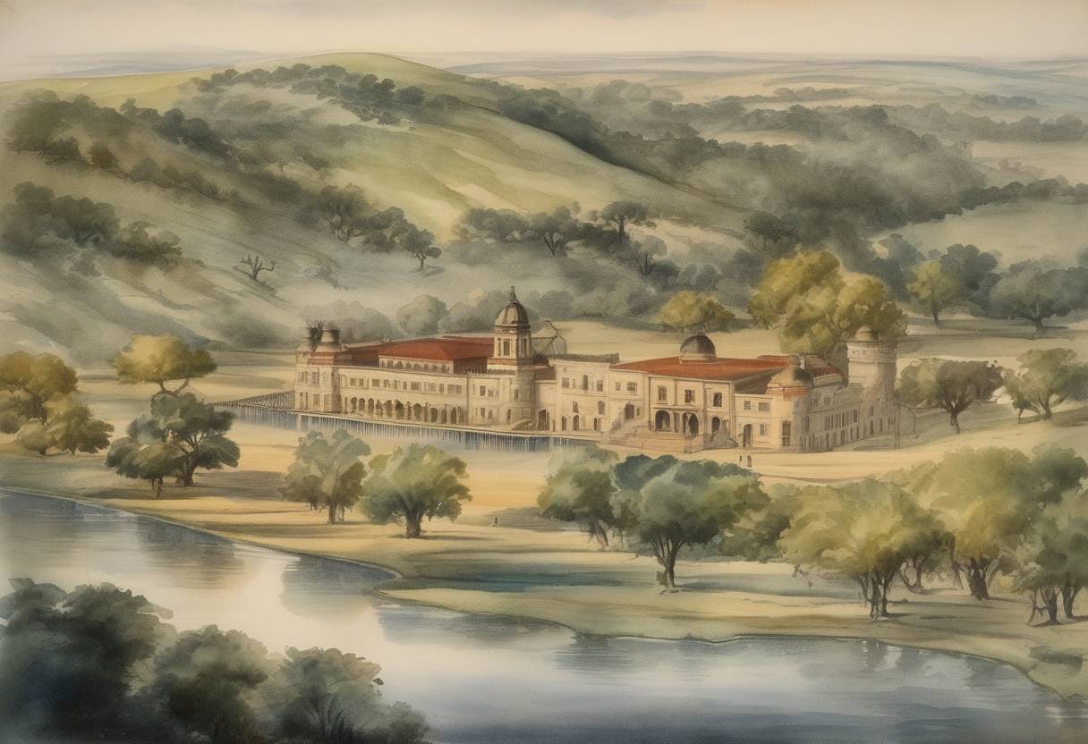 Watercolor painting based depiction of The Republic of Texas accepted annexation, becoming the 28th state of the United States, effective the following year. (1845)