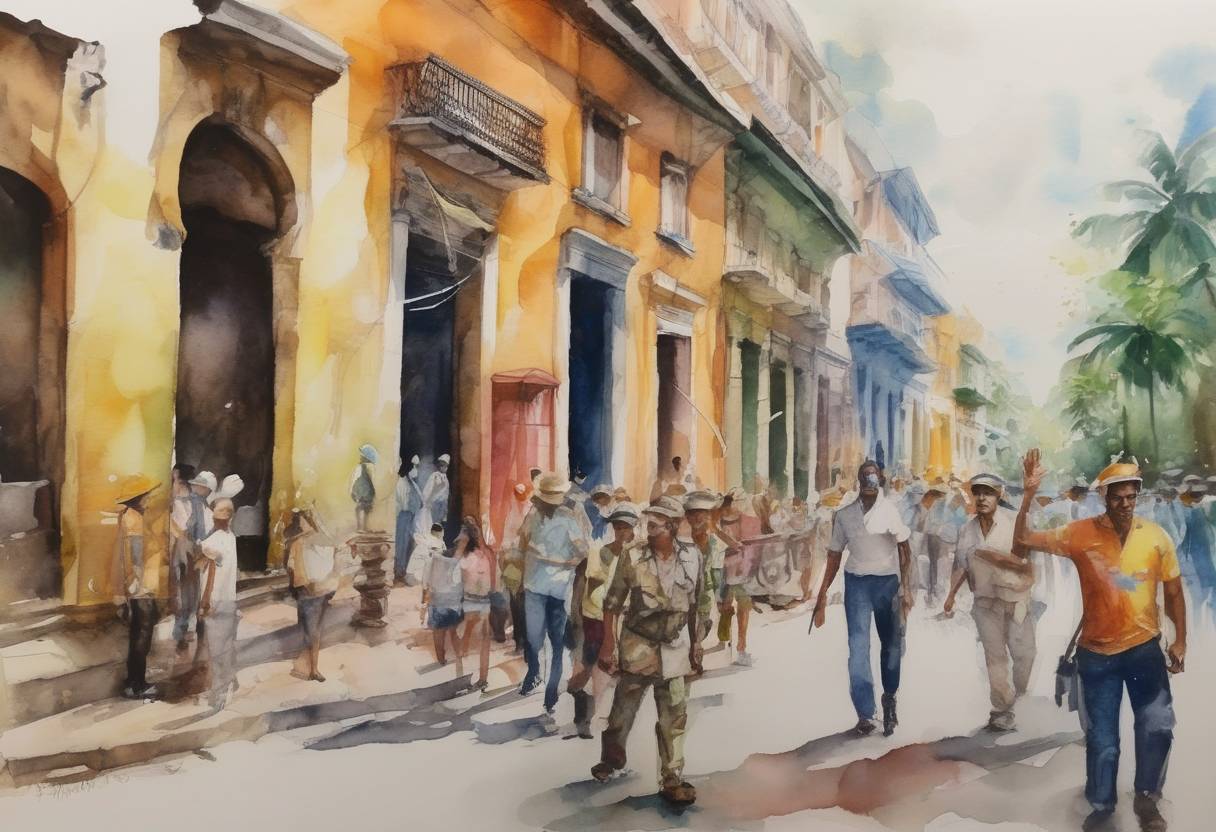 Watercolor painting based depiction of The Colombian government and the FARC rebel group signed a historic peace agreement to end over 50 years of conflict. The agreement was reached after four years of negotiations in Havana, Cuba. (2016)