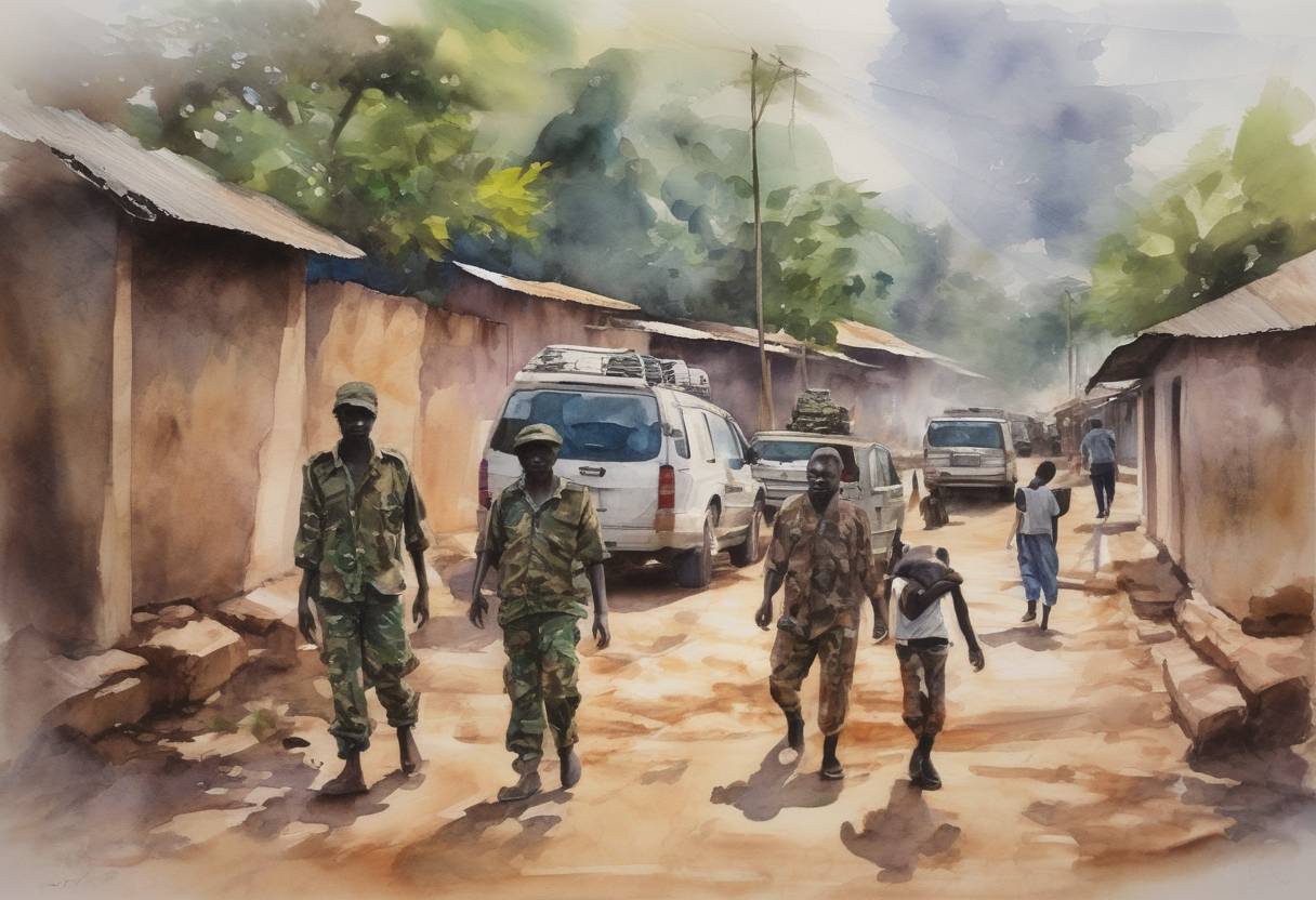 Watercolor painting based depiction of The United Nations declared the end of the 2013 Central African Republic conflict, although violence continued in the region. (2013)
