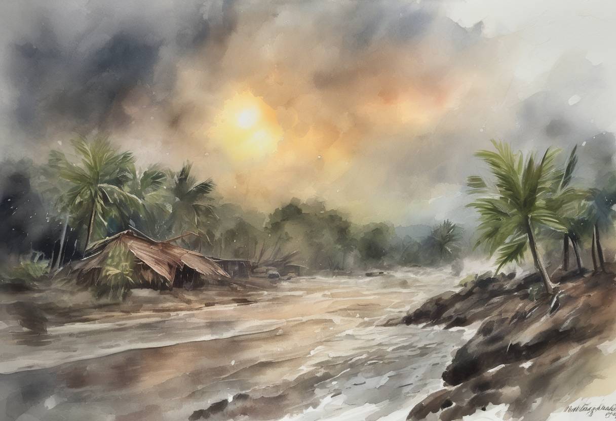 Watercolor painting based depiction of Hurricane Patricia made landfall in Mexico as the most intense tropical cyclone ever recorded in the Western Hemisphere, causing widespread damage but fewer casualties than expected due to effective evacuations. (2015)