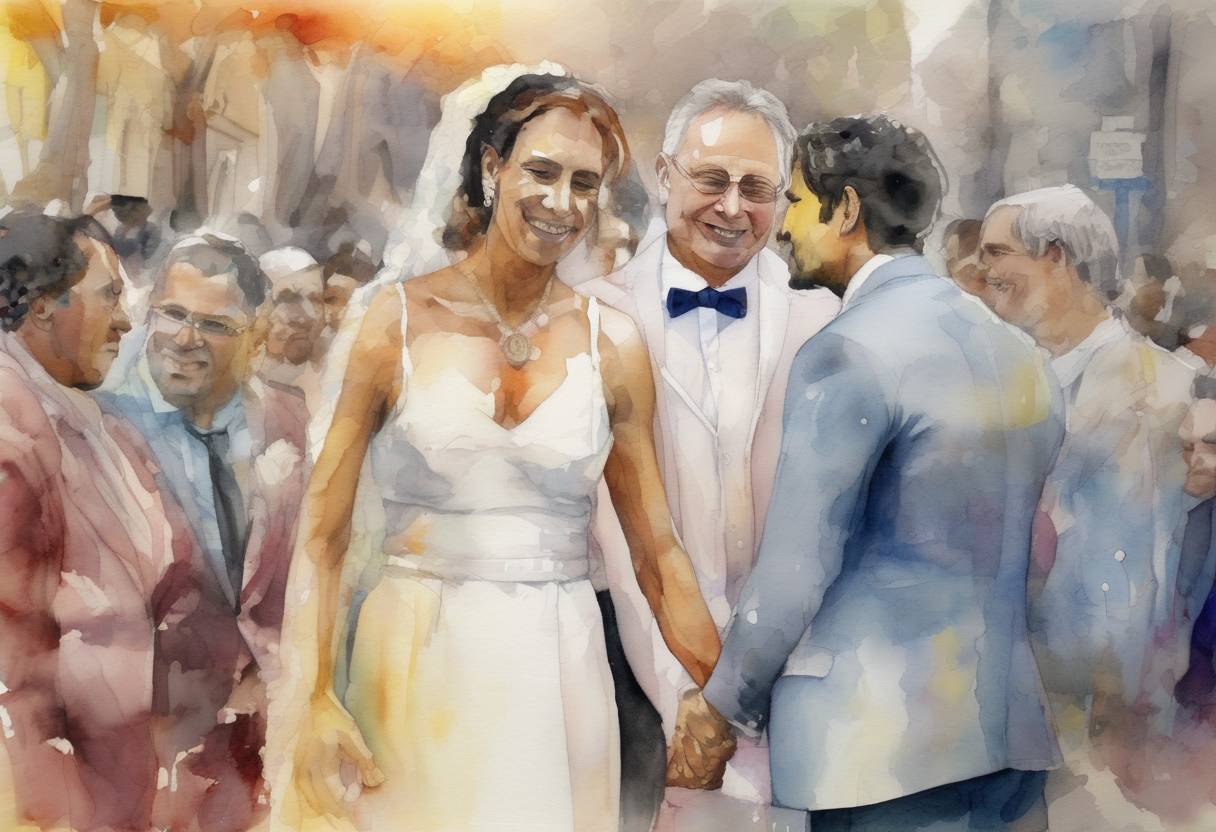 Watercolor painting based depiction of The first-ever legal same-sex marriages in Latin America were performed in Argentina, marking a significant milestone in LGBTQ+ rights in the region. (2010)