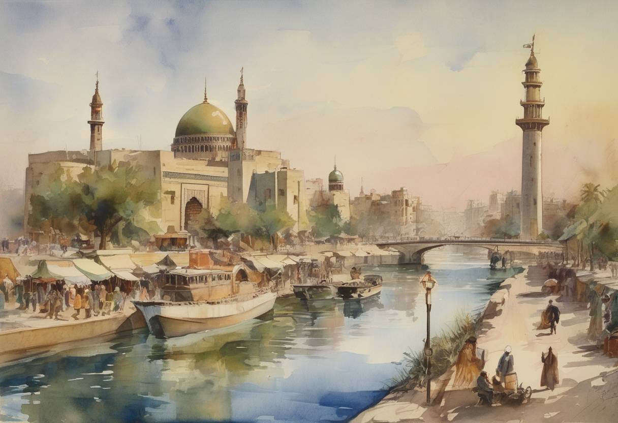 Watercolor painting based depiction of Iraq gained independence from the United Kingdom and was admitted to the League of Nations, marking the end of the British mandate in Iraq. (1932)