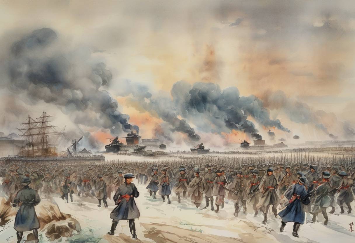 Watercolor painting based depiction of The Mukden Incident occurs, leading to the Japanese invasion of Manchuria. (1931)