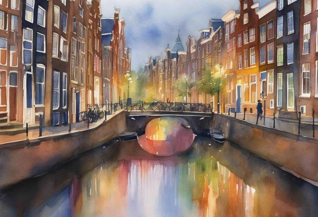 Watercolor painting based depiction of The Netherlands became the first country in the world to legalize same-sex marriage. Four same-sex couples were married at midnight in Amsterdam, marking a historic milestone for LGBTQ+ rights. (2001)