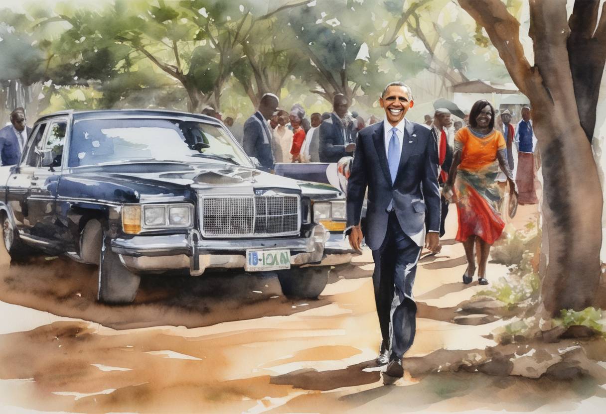 Watercolor painting based depiction of Former U.S. President Barack Obama began a two-day visit to Kenya, marking his first official trip to his father's homeland during his presidency. (2015)
